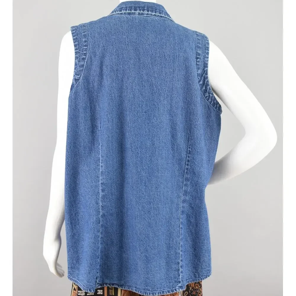90s Sleeveless Denim Jean Shirt, St. John's Bay Women's 1X